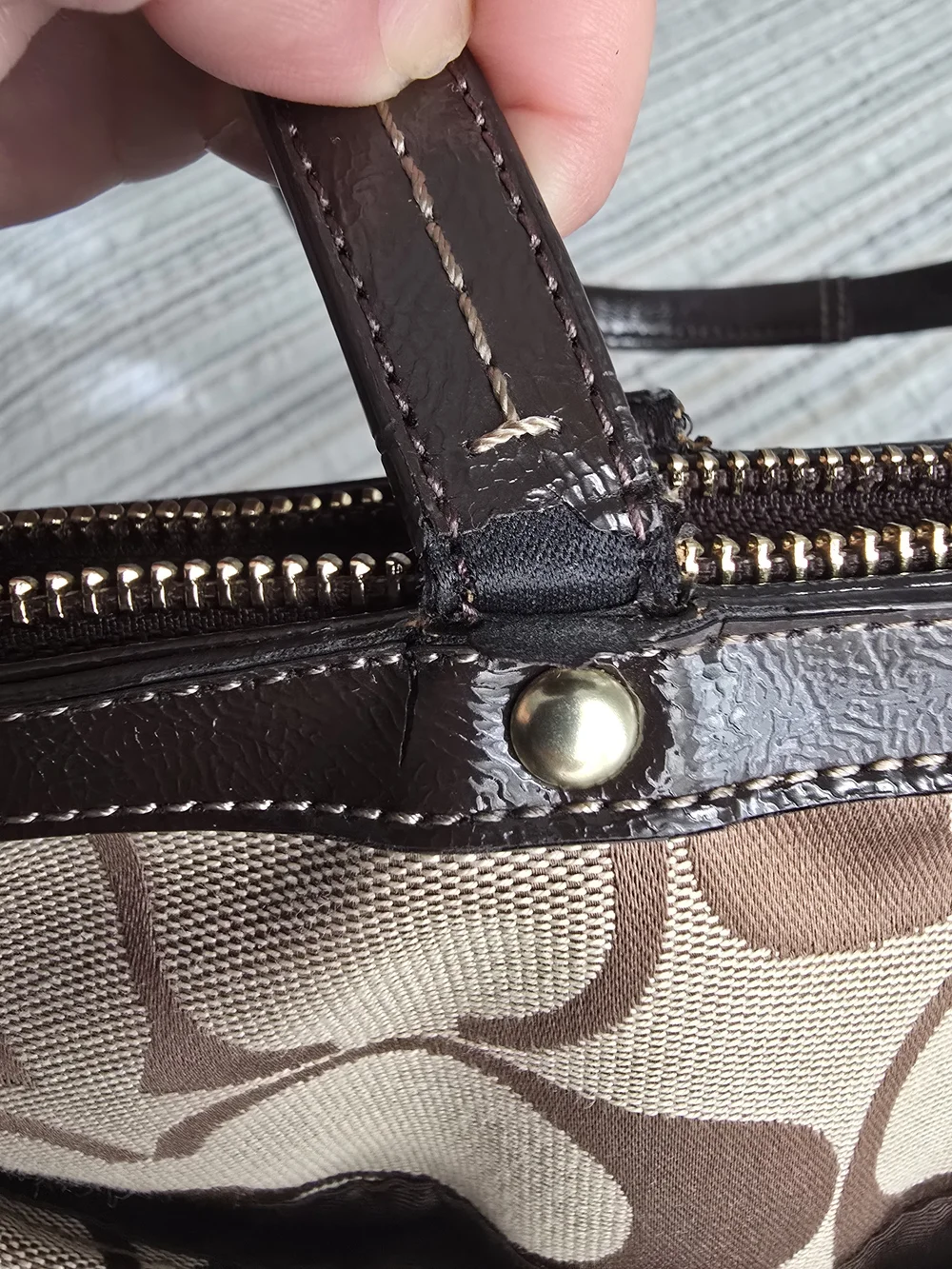Coach Beige and Brown Signature Canvas Tote with Dark Brown Trim